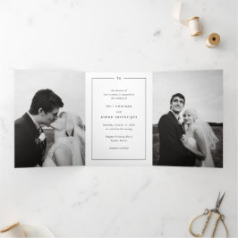 Timeless Black and White Monogram Modern Wedding 三つ折り招待状