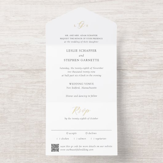 Timeless Black and White QR Code Elegant Wedding オールインワン招待状 (内側)