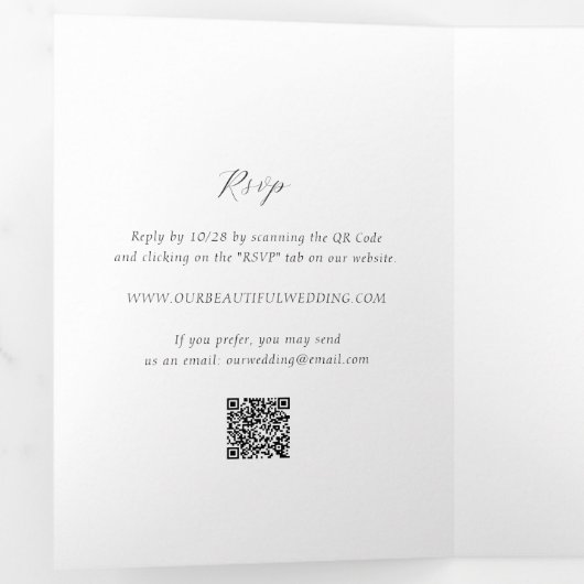 Timeless Black and White QR Code Elegant Wedding 三つ折り招待状 (内部最初)