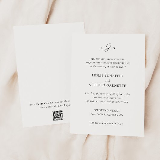Timeless Black and White QR Code Elegant Wedding 招待状