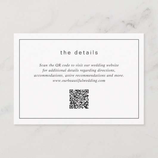 Timeless Black and White QR Code Modern Wedding エンクロージャーカード (正面)