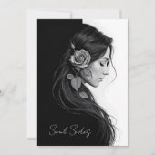 Timeless black white dramatic floral hair design 招待状 (正面)