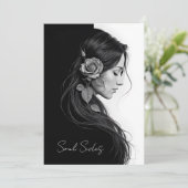 Timeless black white dramatic floral hair design 招待状 (スタンド正面)