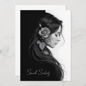 Timeless black white dramatic floral hair design 招待状 (正面/裏面)