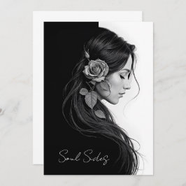 Timeless black white dramatic floral hair design 招待状