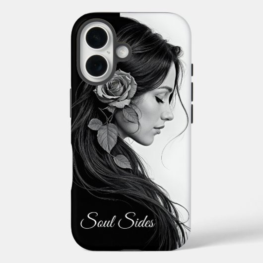 Timeless black white dramatic floral hair design Case-Mate iPhoneケース (裏面)
