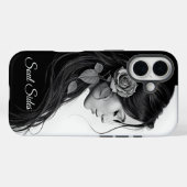 Timeless black white dramatic floral hair design Case-Mate iPhoneケース (裏面 (横))