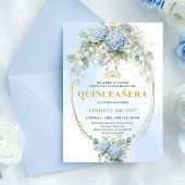 Timeless Blue Floral Gold Quinceañera Invitation 招待状