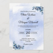 Timeless Blue Floral Wedding Anniversary  招待状 (正面/裏面)
