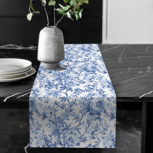 Timeless Blue French Toile Roses Floral Table Runn ロングテーブルランナー