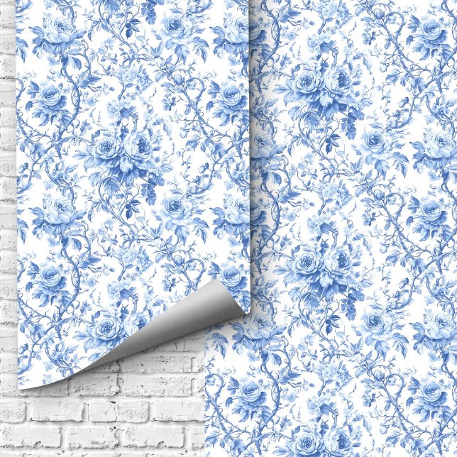 Timeless Blue French Toile Roses Floral Wallpaper  壁紙 (Timeless Blue French Toile Roses Floral Wallpaper Design)
