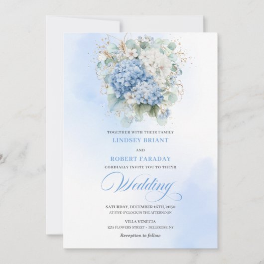 Timeless Blue Hydrangea Garden Wedding Invitation 招待状 (正面)