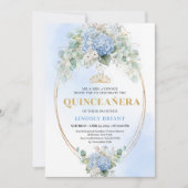 Timeless Blue Hydrangea Quinceañera Gold Invitatio 招待状 (正面)