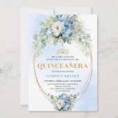 Timeless Blue Peonies Eucalyptus Quinceañera Invit 招待状 (正面)