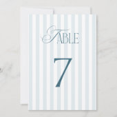 Timeless Blue Stripes Wedding Table Number 7 Sign 招待状 (正面)
