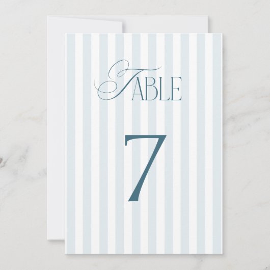 Timeless Blue Stripes Wedding Table Number 7 Sign 招待状 (正面)