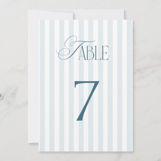 Timeless Blue Stripes Wedding Table Number 7 Sign 招待状 (裏面)