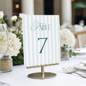 Timeless Blue Stripes Wedding Table Number 7 Sign 招待状