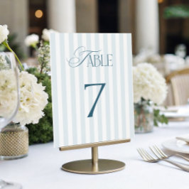 Timeless Blue Stripes Wedding Table Number 7 Sign 招待状