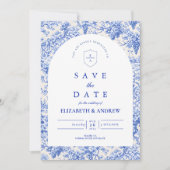 Timeless Blue White Porcelain Wedding セーブザデート (正面)