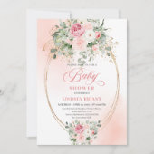 Timeless Blush Floral Gold Girl Baby Shower Invite 招待状 (正面)
