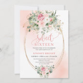 Timeless Blush Floral Gold Sweet Sixteen Invite 招待状 (正面)