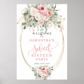 Timeless Blush Floral Sweet 16 Welcome Poster ポスター (正面)