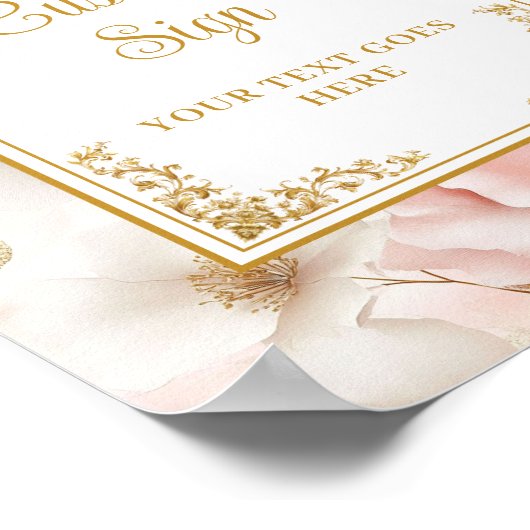 Timeless blush flowers & gold elegant custom sign ポスター (角)