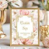 Timeless blush flowers & gold elegant custom sign ポスター