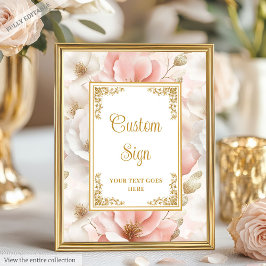 Timeless blush flowers & gold elegant custom sign ポスター