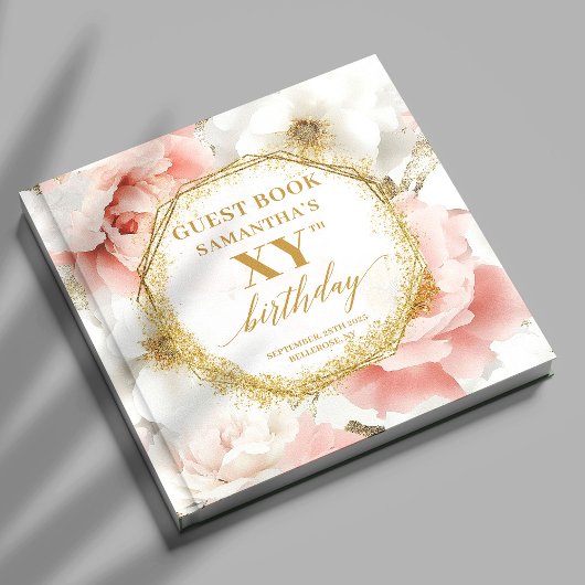 Timeless Blush Gold Watercolor Birthday Guest Book ゲストブック