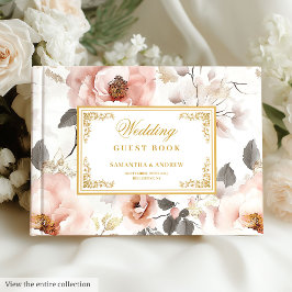 Timeless Blush Gold Watercolor Wedding Guest Book ゲストブック