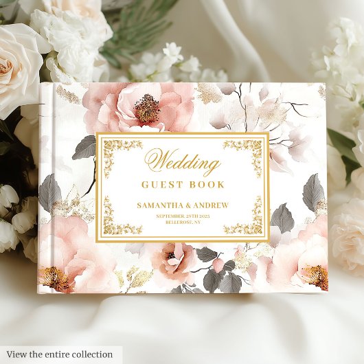 Timeless Blush Gold Watercolor Wedding Guest Book ゲストブック