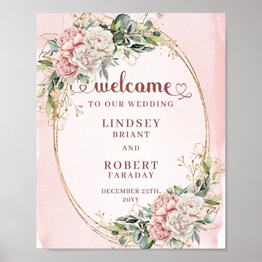 Timeless Blush Pink Floral Eucalyptus Welcome Wedd ポスター (正面)