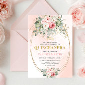 Timeless Blush Roses Eucalyptus Quinceañera Invite 招待状