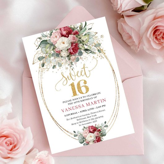 Timeless Blush White Greenery Sweet 16 バースデー 招待状