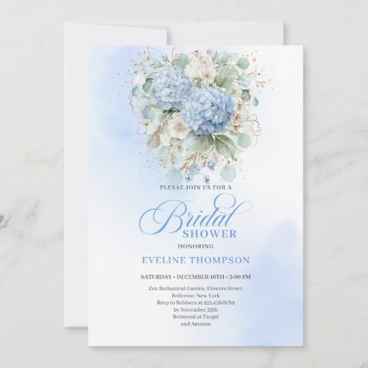 Timeless Bohemian Blue Hydrangeas Shower Invitatio 招待状 (正面)