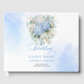 Timeless Boho Blue Flowers Eucalyptus Gold Wedding ゲストブック (正面)