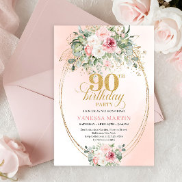 Timeless Boho Blush Rose Boho 90th Birthday Party 招待状