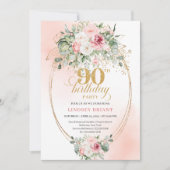 Timeless Boho Blush Rose Boho 90th Birthday Party 招待状 (正面)