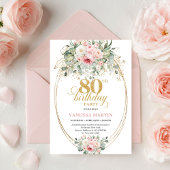 Timeless Boho Blush Roses Minimal 80th Birthday 招待状