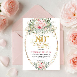 Timeless Boho Blush Roses Minimal 80th Birthday 招待状