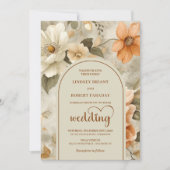Timeless Boho Copper Ivory Sage Floral Wedding  招待状 (正面)