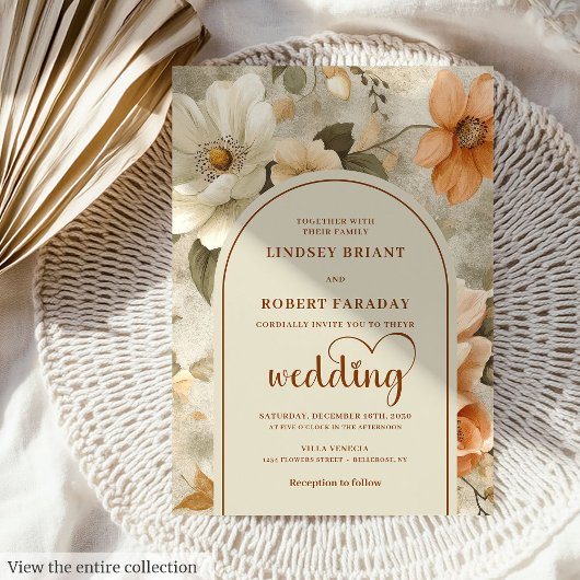 Timeless Boho Copper Ivory Sage Floral Wedding  招待状