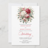 Timeless Boho Red Blush Floral Greenery Invitation 招待状 (正面)