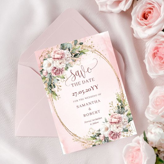 Timeless Boho Rose Gold Greenery Save The Date セーブザデート