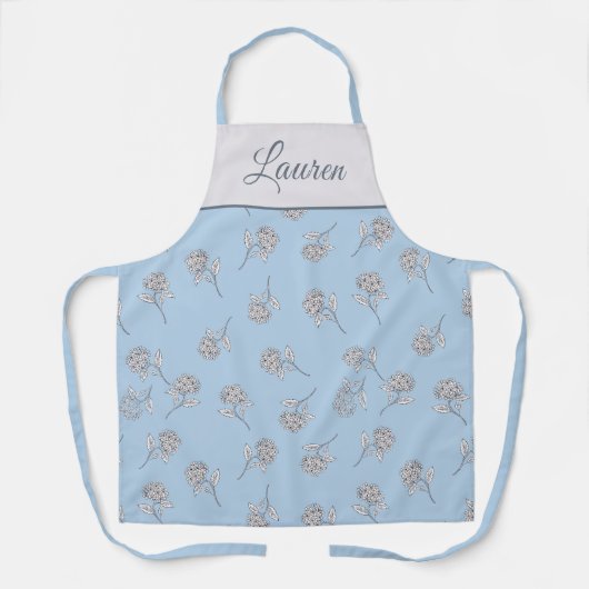 Timeless Botanical Bloom Blue Monogram Apron エプロン (正面)