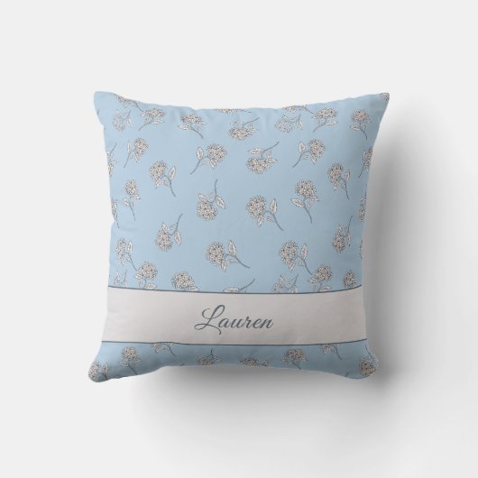 Timeless Botanical Bloom Soft Blue Monogram クッション (裏面)