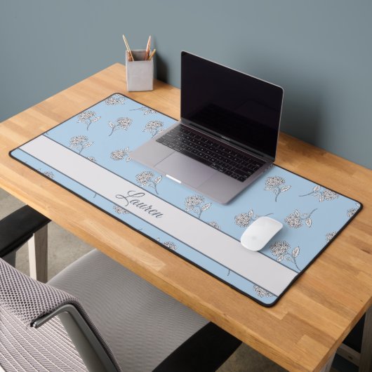 Timeless Botanical Bloom Soft Blue Monogram Desk デスクマット (オフィス2)