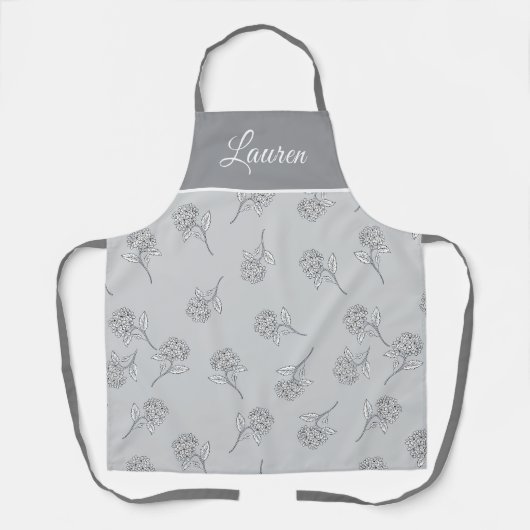 Timeless Botanical Bloom Soft Grey Monogram エプロン (正面)